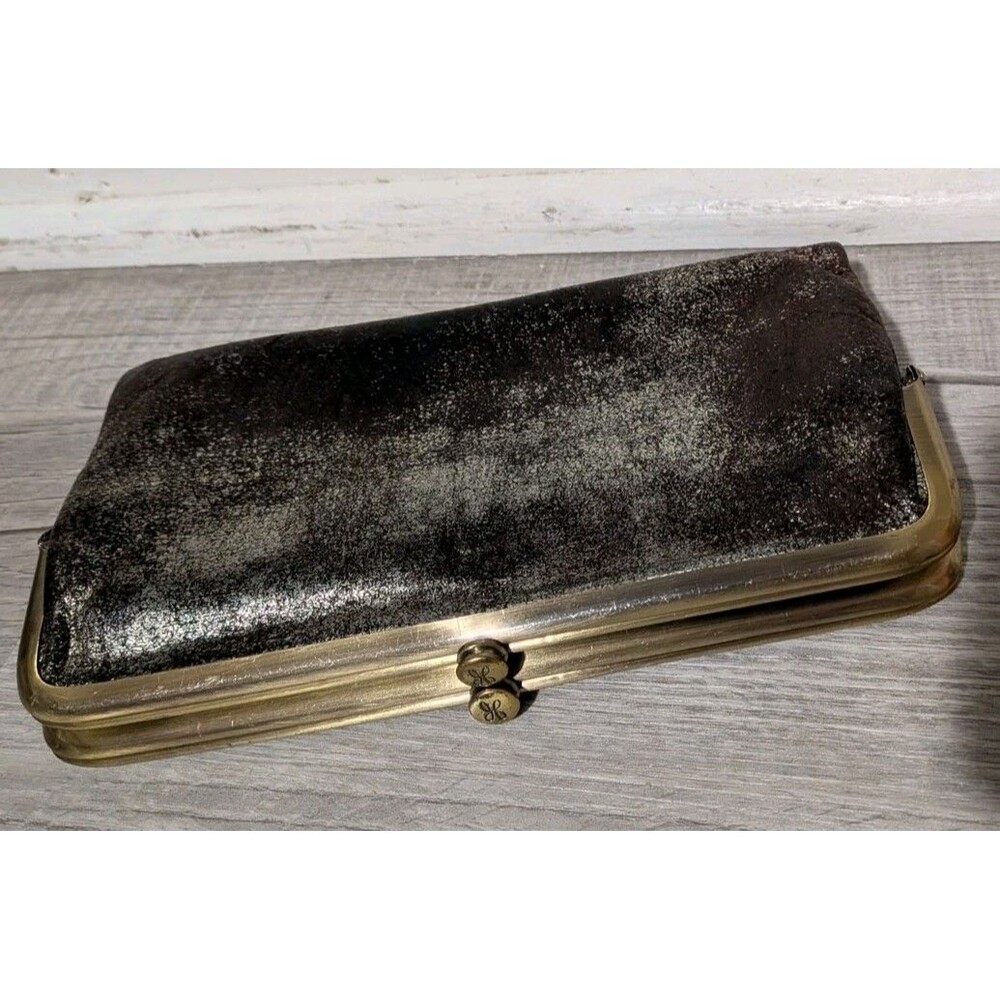 Hobo International Lauren Leather Bifold Clutch Wallet Distressed Metallic